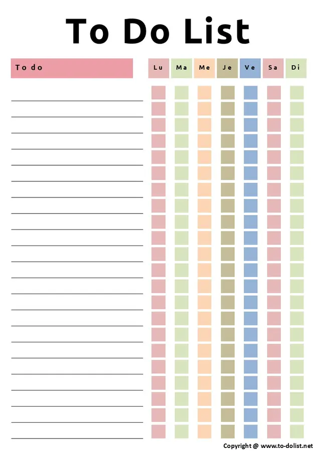 Checklist hebdomadaire modifiable