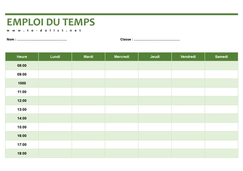 Emploi du temps Word à modifier