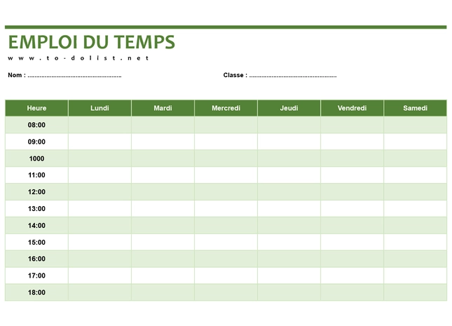 Emploi du temps Word à modifier