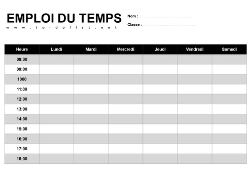 Emploi du temps Word Professionnel