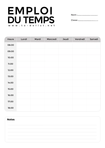 Emploi du temps vierge pdf