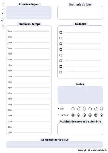 Planning journalier Gratuit à imprimer