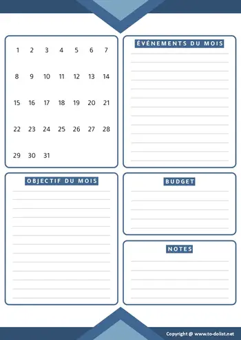 planning mensuel prêt à remplir gratuit