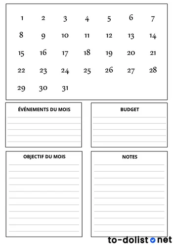 planning mensuel prêt à remplir gratuit