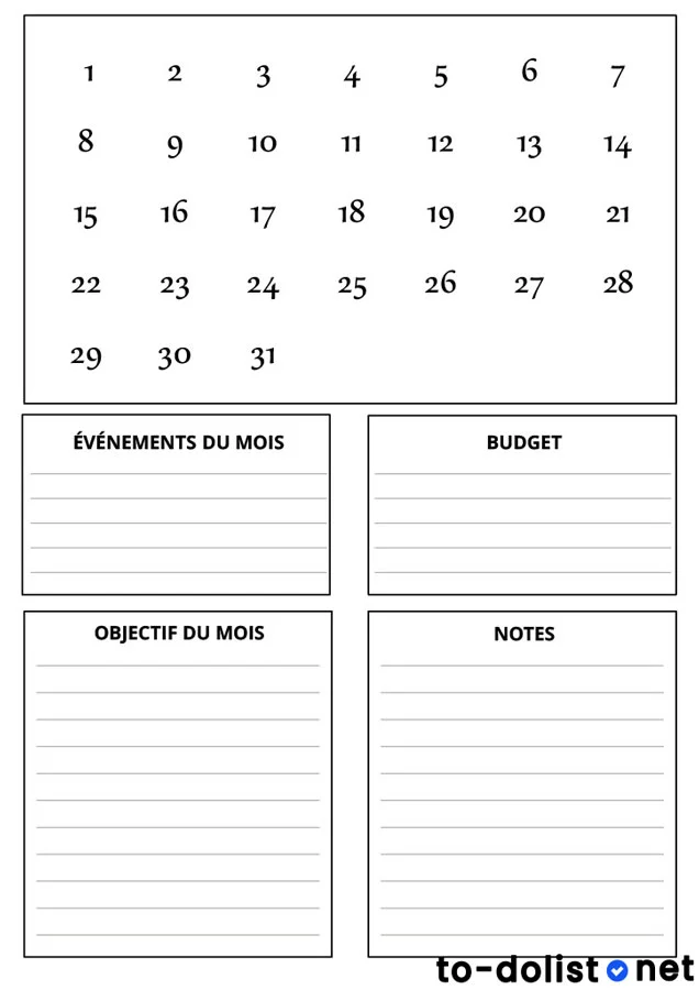 planning mensuel prêt à remplir gratuit