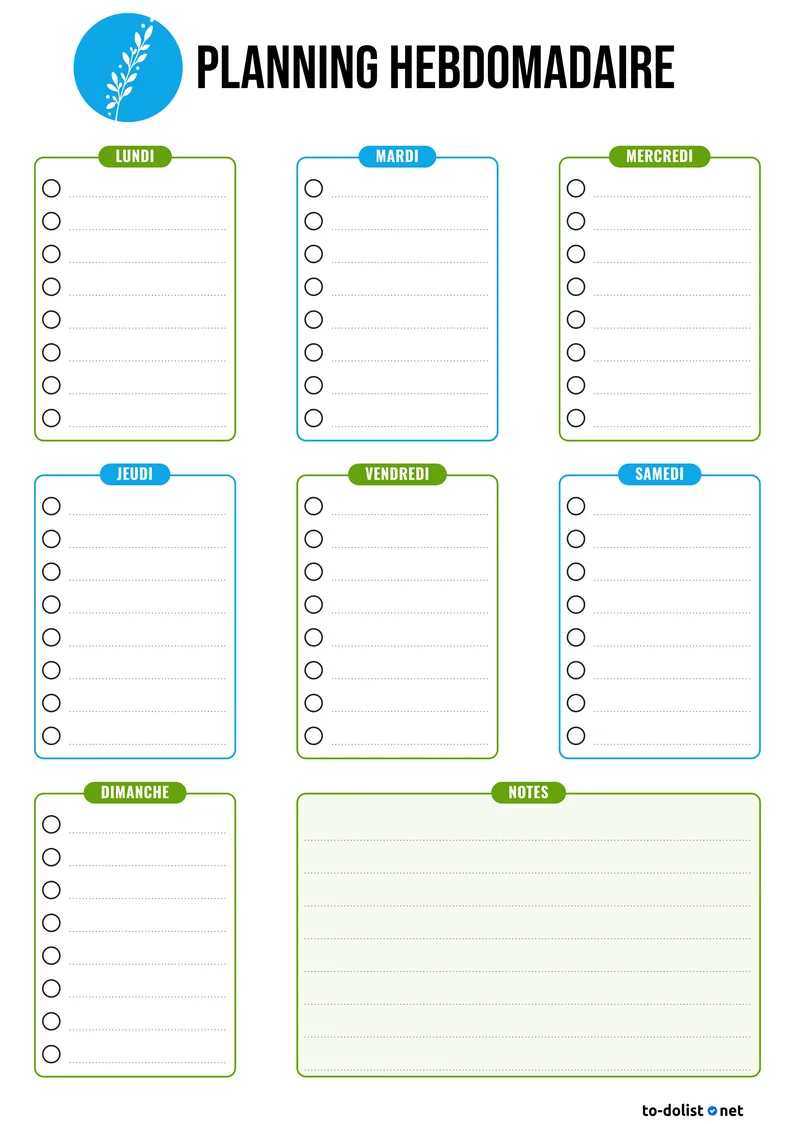 planning semaine à imprimer en to do list pour chaque jour