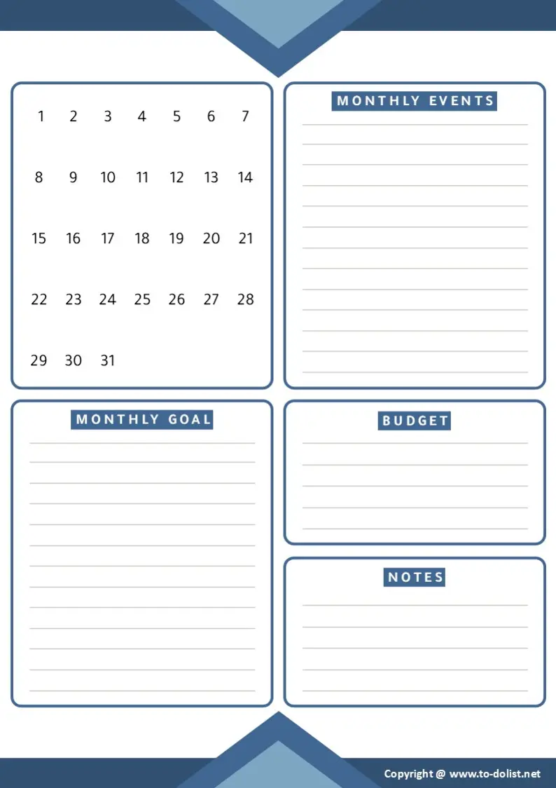 monthly planner for free