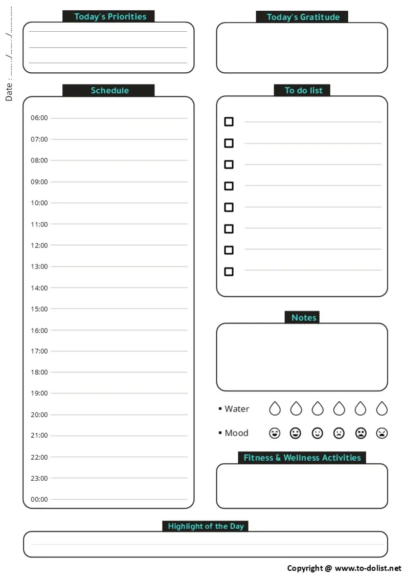 printable daily planner