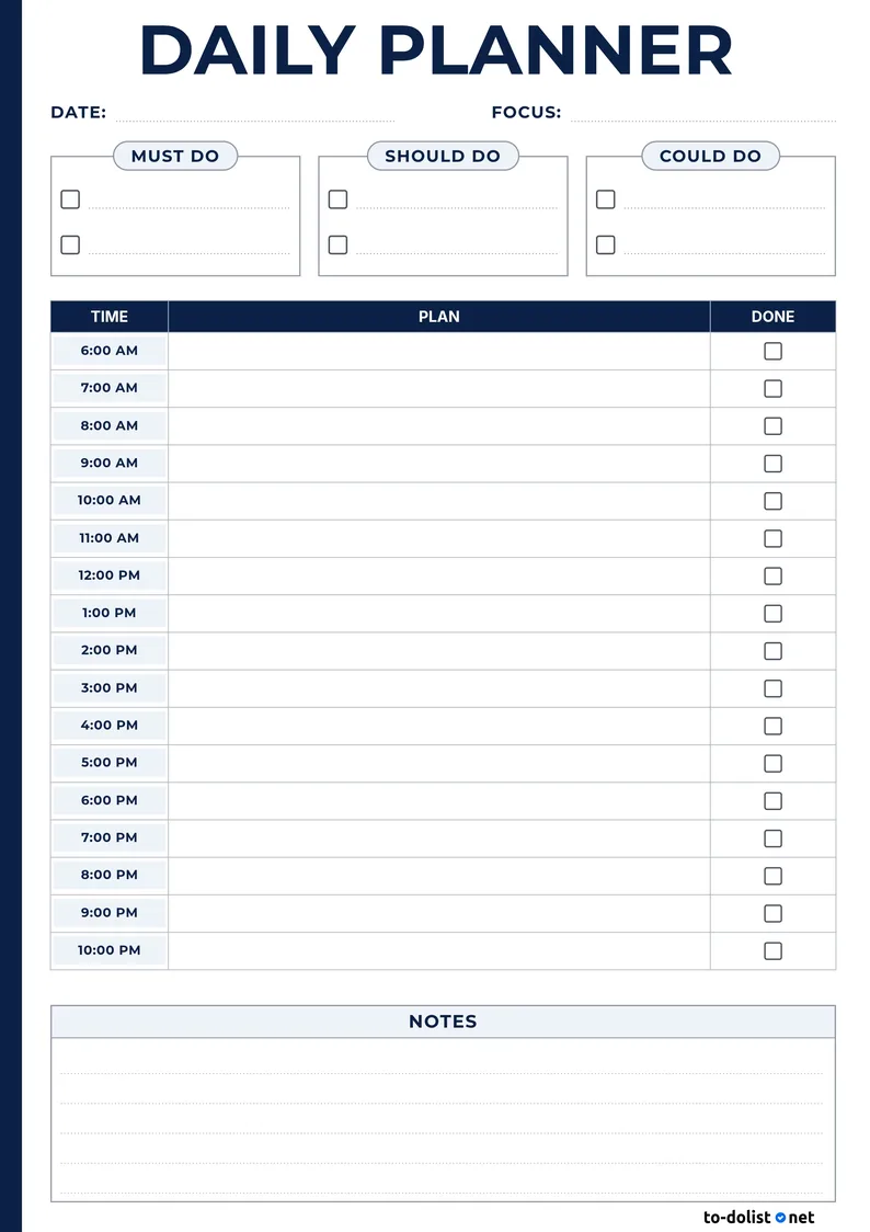 free printable daily planner with hourly time slots