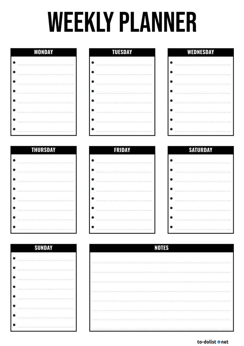 simple weekly planner printable in black and white